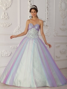 Multi-Color A-Line / Princess Sweetheart Floor-length Taffeta and Tulle Beading and Sequins Quinceranera Dress