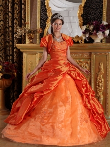 Orange Red Ball Gown Sweetheart Floor-length Appliques Taffeta Quinceanera Dress