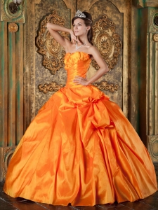 Orange Ball Gown Sweetheart Floor-length Taffeta Appliques Quinceanera Dress