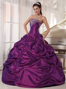 Purple Ball Gown Strapless Floor-length Taffeta Embroidery Quinceanera Dress