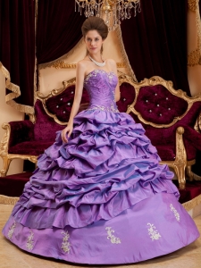 Purple Ball Gown Sweetheart Floor-length Taffeta Appliques Quinceanera Dress