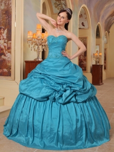 Teal Ball Gown Sweetheart Floor-length Taffeta Beading Quinceanera Dress