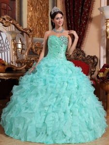 Ball Gown Sweetheart Floor-length Organza Beading and Ruffles Quinceanera Dress