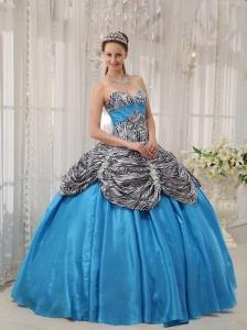 Aqua Blue Ball Gown Sweetheart Floor-length Taffeta and Zebra or Leopard Ruffles Quinceanera Dress