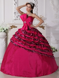 Hot Pink Ball Gown Strapless Floor-length Zebra Beading Quinceanera Dress