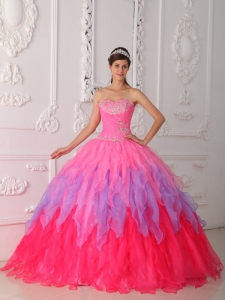 Ball Gown Sweetheart Floor-length Organza Beading and Ruch Quinceanera Dress