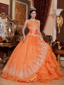 Orange Ball Gown Sweetheart Floor-length Organza Beading Quinceanera Dress