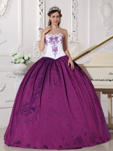 White and Purple Ball Gown Sweetheart Floor-length Taffeta Embroidery Quinceanera Dress