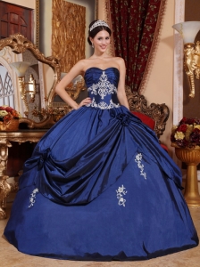 Royal Blue Ball Gown Sweetheart Floor-length Satin Appliques Quinceanera Dress