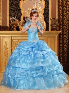 Baby Blue Ball Gown Sweetheart Floor-length Organza Appliques Quinceanera Dress