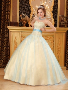Elegant A-line Sweetheart Floor-length Beading Satin and Organza Champagne Quinceanera Dress