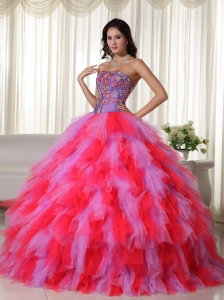 Multi-color Ball Gown Strapless Floor-length Tulle Appliques Quinceanera Dress