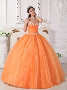 Orange Ball Gown Strapless Floor-length Taffeta and Organza Appliques Quinceanera Dress