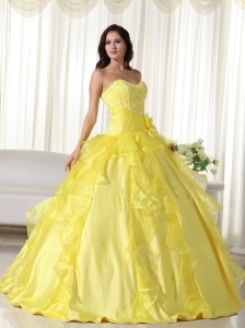 Yellow Ball Gown Sweetheart Floor-length Taffeta Embroidery Quinceanera Dress