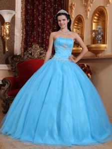 Aqua Blue Ball Gown Sweetheart Floor-length Tulle and Taffeta Beading Quinceanera Dress
