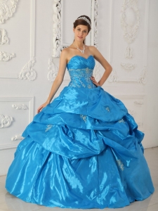 Baby Blue Ball Gown Sweetheart Floor-length Taffeta Appliques Quinceanera Dress