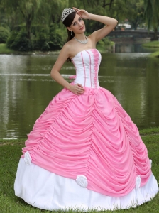 Custom Made Quinceanera Dress With Strapless Ball Gown Rose Pink and Pick-ups