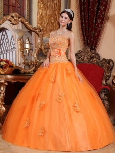 Orange Ball Gown Sweetheart Floor-length Tulle Appliques Quinceanera Dress