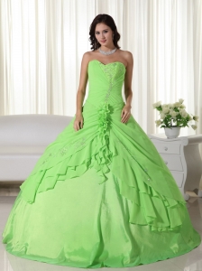 Spring Green Ball Gown Sweetheart Floor-length Chiffon Beading Quinceanera Dress