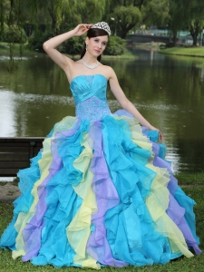 Sweet Appliques Ruffles Layered Colorful Quinceanera Dress Wear For Graduation