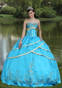 Taffeta and Satin Embroidery Baby Blue 2019 Quinceanera Gowns Designer