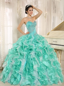 Apple Green Beaded Bodice and Ruffles Custom Made For 2019 Quinceanera Dress