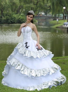 Ball Gown 2019 Quinceanera Dress For Military Ball Appliques On Taffeta Organza Strapless