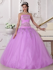 Lavender Ball Gown Strapless Floor-length Taffeta and Tulle Beading Quinceanera Dress