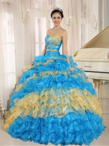Multi-color 2019 Quinceanera Dress Ruffles With Appliques Sweetheart