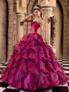 Multi-color Ball Gown Strapless Floor-length Organza Ruffles Quinceanera Dress
