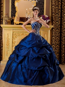 Royal Blue Ball Gown Sweetheart Floor-length Taffeta Appliques Quinceanera Dress