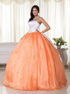 Orange Ball Gown Strapless Floor-length Organza Quinceanera Dress