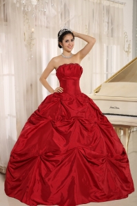 Wine Red Ball Gown Quinceanera Dress With Pick-ups For Custom Made Taffeta