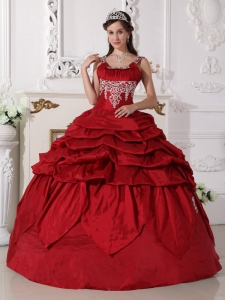 Wine Red Ball Gown Scoop Floor-length Taffeta Beading Quinceanera Dress