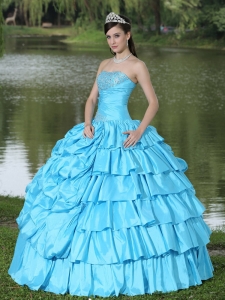 Aqua Blue For Clearance Quinceanera Dress With Strapless Beaded Decorate Taffeta