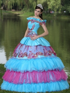 Off The Shoulder Appliques Ball Gown Quinceanera Dress For 2019 Floor-length Tiered Exclusive Style