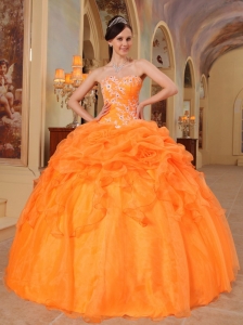 Orange Ball Gown Sweetheart Floor-length Taffeta and Organza Appliques Quinceanera Dress