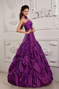 Eggplant Purple Ball Gown Strapless Floor-length Taffeta Beading and Embroidery Quinceanera Dress