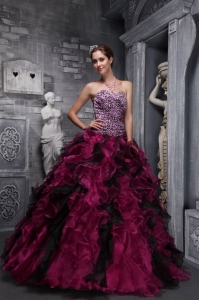 Ball Gown Sweetheart Floor-length Zebra and Organza Ruffles and Beading Quinceanera Dress