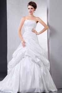Custom Made 2019 A-line Wedding Dress With Pick-ups and Ruching Court Train
