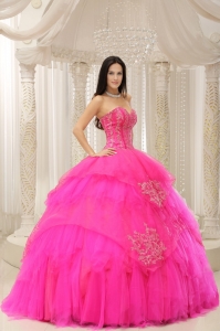 Custom Made Hot Pink Sweetheart Embroidery For Quinceanera Wear In 2019