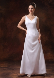 V-neck Ankle-length Satin Mother Of The Bride Dress For Custom Made