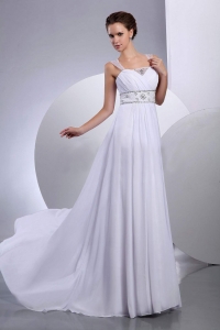 Beading A-Line / Princess Court Train Chiffon Wedding Dress Straps