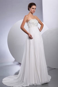 Beading Empire Court Train Chiffon Wedding Dress Strapless