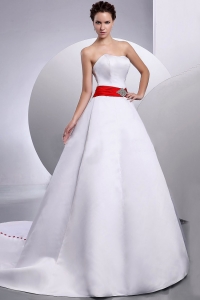 Belt Strapless Wedding Dress Court Train A-Line / Princess Satin