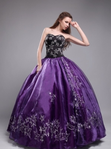 Eggplant Purple Ball Gown Sweetheart Floor-length Organza Embroidery Quinceanera Dress