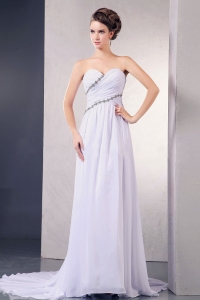 Elegant 2019 Wedding Dress With Appliques and Ruching Sweetheart Court Train Chiffon For Custom Made
