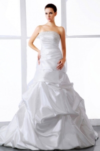 Elegant Wedding Dress With Beading and Ruching Court Train For Custom Made