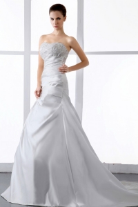 Gorgeous Wedding Dress With Appliques A-line Court Train Satin