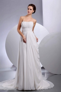 Ruched Court Train Chiffon Wedding Dress Strapless Empire